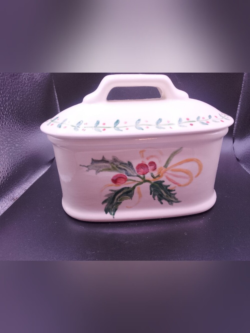 Artisan Ceramic Covered Dish Hand Painted For Christmas 🎁